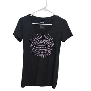 The North Face Grapic Tee TShirt Womens Sz S Black Heather Never Stop Exploring